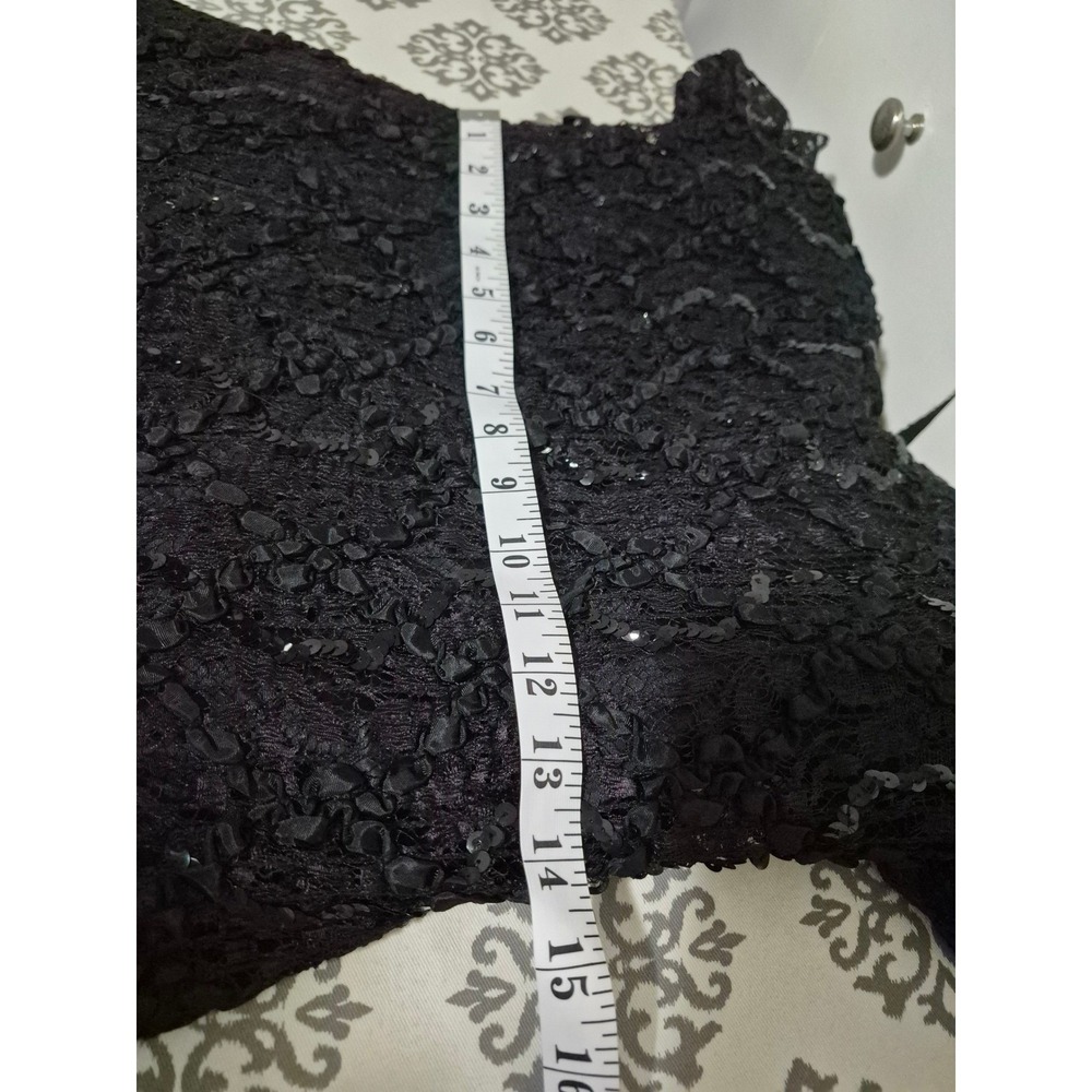 Vintage Black Purple Lace Sequin Ribbon Rosette Evening Gown Tea Length Dress - Picture 9 of 12